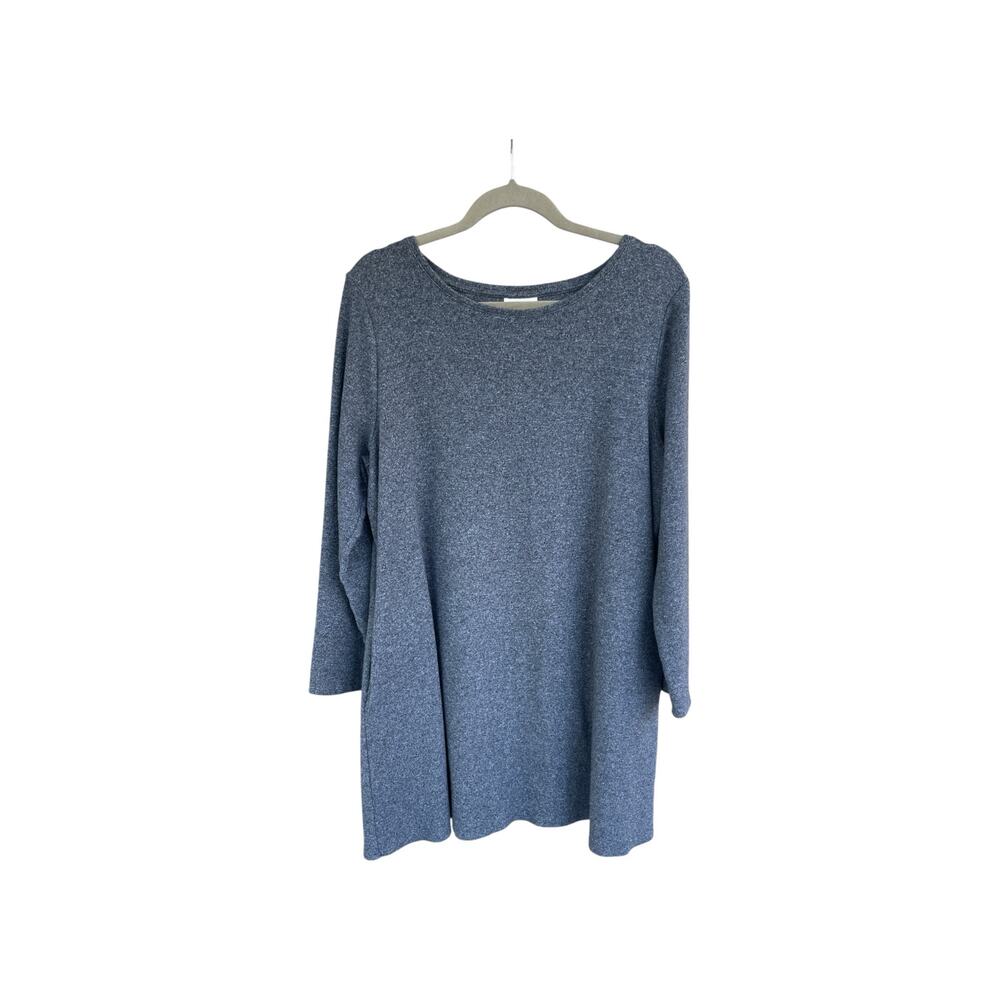 Pure Jill Tunic Top Size L Casual Knit 100% Cotton Gray Pullover Dress Crew Neck